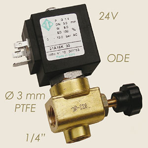 412-RT-24 - ELECTROVALVA ODE 1/4" TEFLON Ø 3 CU REGLAJ 24 V