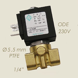 413-D55T-230 - ELECTROVALVA ODE 1/4" TEFLON Ø 5,5 230 V