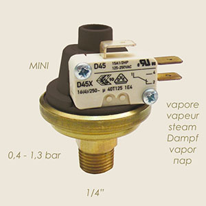 527-D - PRESOSTAT MINI AUTOMAT 1/4" 0,4 A 1,3 BAR