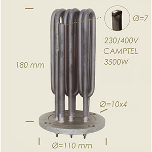 591-CA - REZISTENTA CAMPTEL CU FLANSA E SONDA Ø 110 4 FORI L=180 3500 W