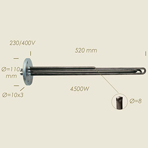 591-E - REZISTENTA MULTIMATIC CU FLANSA Ø 110 3 FORI L=520 4500 W CU SONDA