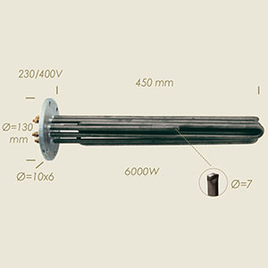 604-BA - REZISTENTA MULTIMATIC CU FLANSA Ø 130 6 FORI L=450 6000 W CU SONDA