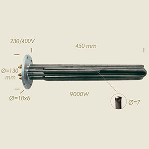 604-BC - REZISTENTA MULTIMATIC CU FLANSA Ø 130 6 FORI L=450 9000 W CU SONDA