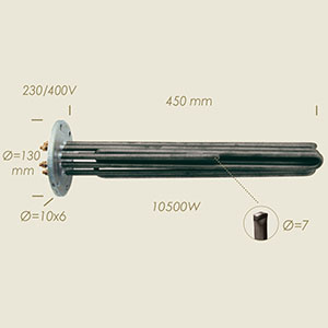 604-BD - REZISTENTA MULTIMATIC CU FLANSA Ø 130 6 FORI L=450 10500 W CU SONDA