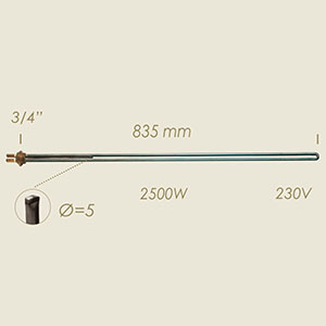 604-UC - REZISTENZA L=835 2500 W 3/4" CU SONDA