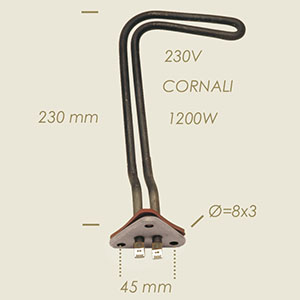 611-D - REZISTENTA SPIDIVAP CORNALI CU FLANSA TRIUNGHIULARA Δ=65 L=230 1200 W