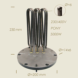 709-BA - REZISTENTA PONY CU FLANSA Ø 200 6 FORI L=230 5000 W